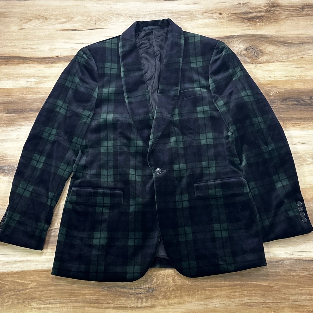 J.Crew Blazer 40R Black Watch Tartan Plaid Velvet Shawl Collar Dinner Jacket